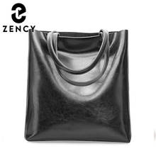 Zency-Bolso de hombro de piel auténtica para mujer, bolsa de mano de gran capacidad, color marrón, 100% 2024 - compra barato