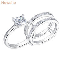 Newshe-anillos de boda de plata 925 sólida para mujer, anillo de compromiso de corte de princesa único, banda de protección de circonita AAAAA 2024 - compra barato