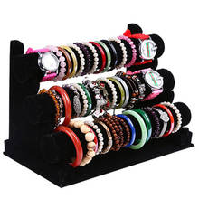 3 Tier Black Velvet Bracelet Chain Watch T-Bar Rack Jewelry Organizer Hard Display Stand Holder Jewelry Display 2024 - buy cheap