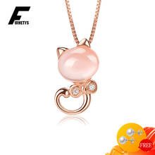 Na moda 925 prata colar de jóias forma de gato rosa quartzo zircão pedra preciosa pingente acessórios para festa de noivado casamento feminino 2024 - compre barato