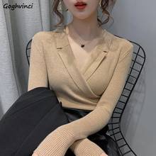 Pullovers Women Knitted V-neck Sexy Office Ladies All-match Elegant Simple Popular 3XL Slim Leisure Korean Fashion Skinny Ins 2024 - buy cheap