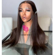 #2 Dark Brown Silky Straight Soft Glueless 13x4 Lace Front Synthetic Hair Wigs with Baby Hair 26Inches Long Transparent Lace Wig 2024 - buy cheap
