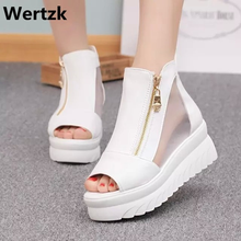 Wertzk-zapatos de boca de pez para mujer, cuñas de ocio impermeables, sandalias de gasa de fondo grueso, zapatos de mujer E290, novedad de primavera y verano 2019 2024 - compra barato