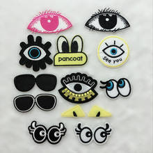 100pcs/lot  Luxury Embroidery Patch Black Letter Eyes Glasses Strange Things Shirt Clothing Accessory Iron Heat Transfer Badge 2024 - buy cheap