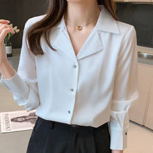 Blusa blanca De manga larga para Mujer, camisa De gasa con cuello en V para oficina, 2021 2024 - compra barato
