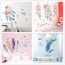 [Shijuehezi] penas adesivos de parede diy plumagem mural decalques para quartos dos miúdos quarto do bebê dormitório casa decoração acessórios 2024 - compre barato