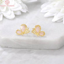 Pendientes de latón con circonita y mariposa, accesorio de joyería artesanal, Color dorado de 24K, 7x10MM, 4 Uds. 2024 - compra barato