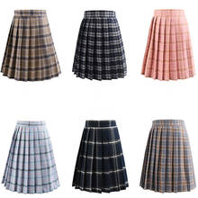 Japanese Style Pleated Short Skirt Summer Preppy A-line Short Plaid Skirt Woman Solid School Girls Mini Skirts 2024 - buy cheap