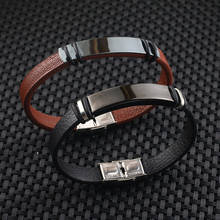 Fashion Black/Brown Leather Bracelet for Men Women Jewelry Simple Style Black Stainless Steel Buckle Bangle 2024 - buy cheap