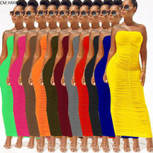 CM.YAYA-vestido Midi largo de Color liso para mujer, traje Sexy para fiesta y Club, sin tirantes, ajustado, fruncido, 2020 2024 - compra barato