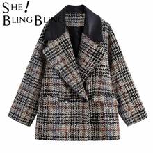 SheBlingBling Winter Trend Is A Retro Patchwork of Loose Double-Breasted Leather U Collar Plaid and Stylish All Purpose Blazer 2024 - buy cheap