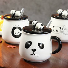 FSILE-Taza de cerámica con tapa y cuchara para el hogar, vaso creativo de Panda de dibujos animados, 400ML 2024 - compra barato