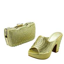2022 Women's Pumps Shoes and Bag Set Italian Wedding Sandals with Purse Luxury Women High Heel Chunky Shoe with Clutch Handbag 2024 - buy cheap