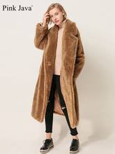 PINK JAVA QC1848 new arrival free shipping real sheep fur coat long style wool coat camel teddy coat over size winter women coat 2024 - buy cheap