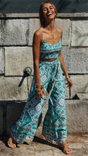 Happie Queens Women  Green Floral Print Sleeveless Tops Bohemian Wide Leg Pants 2 Pieces Rayon Boho Sets 2024 - buy cheap