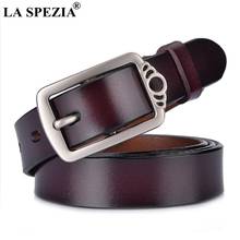 LA SPEZIA-Cinturón de piel auténtica para mujer, cinturón cuadrado de piel de vaca con hebilla de Pin para Vaqueros 2024 - compra barato