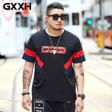 GXXH Tide Men's Short Sleeve T-shirt Loose Round Collar and Fertilizer Increase Leisure Fat Short Sleeve Patchwork Printed Shirt 2024 - buy cheap