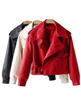 Fitaycores jaqueta de couro sintético feminina, casaco de motocicleta pu vermelho com gola aberta, vestuário preto punk 2024 - compre barato