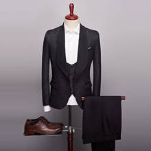 Trajes Dde Hombre Jacquard Men Suits Black Peaked Lapel Velvet Jacket+Vest+Pants Groom Wedding Tuxedos 3 Pcs High-end Marriage 2024 - buy cheap