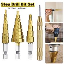 Step Drill Bit Set Woodworking Tools Titanium Coated Metal Wood Hole Cutter Hex Shank 3-12mm 4-12mm 4-20mm 3pcs Core Drill Bits 2024 - buy cheap