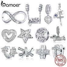 BAMOER 925 Sterling Silver Clear 5A Crystal Collection Family Heart Cross Charm Beads fit for Charm Bracelet & Necklace Pendant 2024 - buy cheap