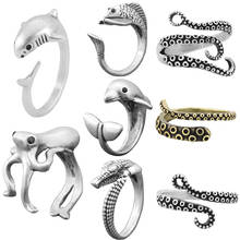 Винтажное кольцо в стиле панк с 3d-изображением акулы, осьминога и Дельфина, бохо, искусственная рыба, искусственное кольцо, аниме, ювелирные изделия, подарок для любимого 2024 - купить недорого