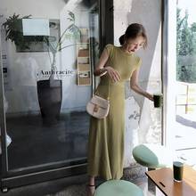 Vestido maxi de malha coreana feminino, vestido elegante sem mangas para festa longa, 2020 2024 - compre barato