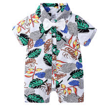 Pelele de verano para bebé, ropa con pajarita para niño pequeño, mono de algodón de manga corta, camisa de moda de hojas coloridas de 6 a 24M 2024 - compra barato