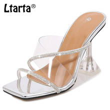 LTARTA-Zapatillas transparentes con punta abierta para mujer, zapatos de PVC con copa de cristal y tacón alto, informales, sexys, talla grande 35-43 44 45 46 2024 - compra barato