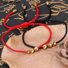 Pulsera de cuerda para hombre y mujer, brazalete de hilo de nudos hechos a mano, Budista Tibetano, cuentas irregulares creativas de cobre, color rojo y negro 2024 - compra barato
