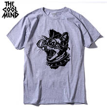 Coolmind camiseta 100% algodão masculina, camiseta casual de manga curta com estampa de gato para homens verão folgada gola curva camiseta masculina 2024 - compre barato