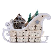 Tree House Sleigh Wooden Advent Calendar Countdown Christmas Party Decor 24 Drawers with LED Light Ornament Dropshipping 2024 - buy cheap
