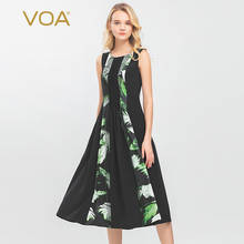 Vestido de seda pesado voa fluxo 36m/m, decote redondo, folha solta ou cetim com painel impresso sem mangas verão a10677 2024 - compre barato