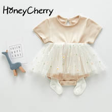 HoneyCherry Summer Baby Girl's Short Sleeve Bodysuit Halter Skirt With Fart Small Flower Mesh Skirt Creeper Baby Girl Clothes 2024 - buy cheap