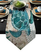 Camino de mesa de tortuga marina, mantel de decoración para fiestas, camino de mesa largo y pequeño, mundo submarino 2024 - compra barato
