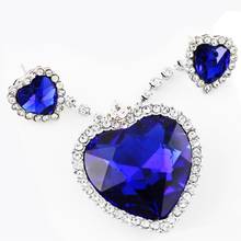 BLUE heart Pendant Crystal shine rhinestones Necklace Earring Jewelry set charm lover girl classic dropshipping quality fashion 2024 - buy cheap