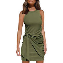 Women Fashion 2022 Sleeveless Ruched Drawstring Summer Casual Office Outfits Ladies Bodycon Wrap Mini Short Party Club Dress 2024 - buy cheap