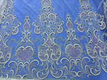 Alta qualidade tecido bordado de malha francesa com fios de renda/com miçangas prateadas tecido africano para vestidos de noite/casamento azul claro 2024 - compre barato