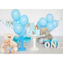 Globos azules de juguete, oso, pastel, fotografía de fondo de vinilo para niños, fiesta de cumpleaños, Baby Shower, fotografía de fondo 2024 - compra barato