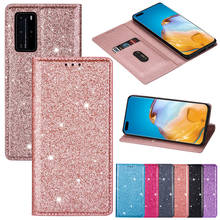 Luxury Bling Glitter Case For Huawei P40 P30 P20 Mate 30 20 10 Lite Pro P Smart 2019 Y7 Y6 2019 Slim Leather Wallet Flip Cover 2024 - купить недорого