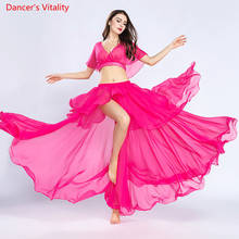 2018 New Solid color Women V-neck Top+Skirt 2 pcs Belly Dance Practice Wearing a sexy Team Suit for Dancing Long Skirt 2024 - buy cheap