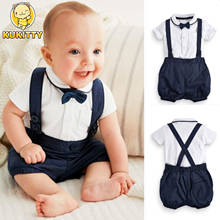 Conjunto de roupas masculinas para bebês, 2 peças, camiseta de manga curta + macacão, estilo cavalheiro, novo, 2021 2024 - compre barato