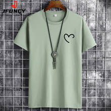 JFUNCY Plus Size Summer Men's Cotton Tee Shirts Men Casual T-shirt Simple Love Heart Print Tshirt O-Neck Short Sleeve Man Tops 2024 - buy cheap