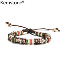 Kemstone corda de nylon, pedra da natureza, ajustável, multicolor, pulseira, joias, presente para homens 2024 - compre barato