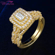 Обручальные кольца Wuziwen из стерлингового серебра 925 пробы желтого и золотого цвета для женщин, прямоугольные обручальные кольца AAAAA из фианита, Свадебный комплект, BR0980 2024 - купить недорого