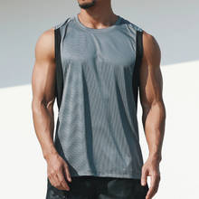 New Men Sports Tank Tops Ice silk Mesh Gym Stringer Round Neck Sleeveless Shirt Fitness Vest Muscle Tank tops for Men Clothing