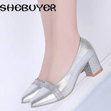 Spring Summer Sexy Fashion Women Med Heels Shoes Woman Slip on Pointed Toe Pumps Shoes Ladies Gold Silver Bling Shoes Size 35-41 2024 - buy cheap