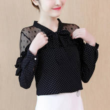 Blouse Women 2022 Spring New Polka Dot Chiffon Blouses Womens Lace Patchwork Long Sleeve Shirt Korean Sexy Tops Blusas Feminina 2024 - buy cheap