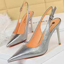 2022 Summer Women 9.5cm Thin High Heel Slingback Sandals Closed Toe Yellow Silver White Heels Sandals Office Lady Wedding Shoes 2024 - buy cheap