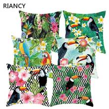 Almofadas decorativas de papagaio com plantas tropicais, fronha de poliéster com capa de almofada para decoração de sofá, 40549 2024 - compre barato